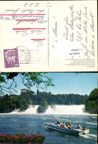 727437 Rheinfall Blick b. Neuhausen am Rheinfall Wasserfall Boot im Vordergrund