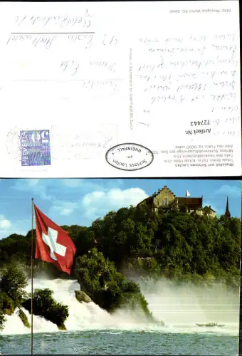 727442 Rheinfall Neuhausen am Rheinfall mit Schloss Laufen Fahne Schweiz i. Vordergrund