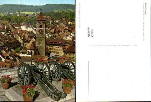 727456 Schaffhausen Altstadt mit Kirche St Johann vom Munot aus Kanone Geschütz i. Vordergrund