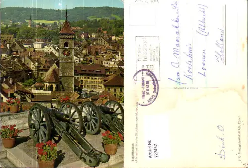 727457 Schaffhausen Altstadt mit Kirche St Johann vom Munot aus Kanone Geschütz i. Vordergrund