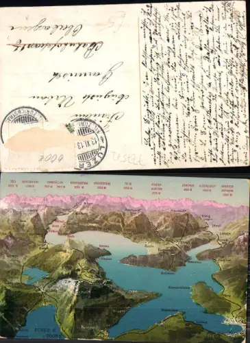 727572 Landkarten AK Vogelschau Zugersee Zug Luzern Vierwaldstättersee Rigi Kulm