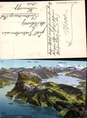 727574 Landkarten AK Vogelschau Vierwaldstättersee Bürgenstock Luzern Vitznau Beckenried