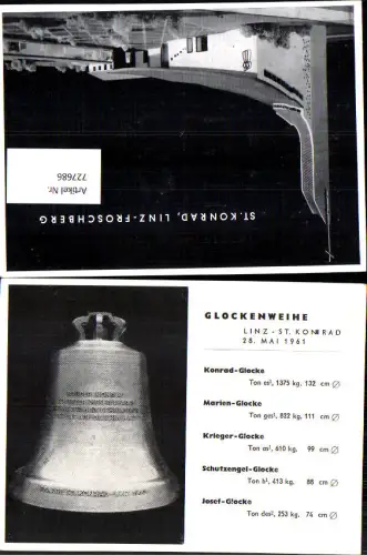 727686 Karte Glockenweihe Linz St Konrad 1961 Kirche Religion Bauwerk Glocke