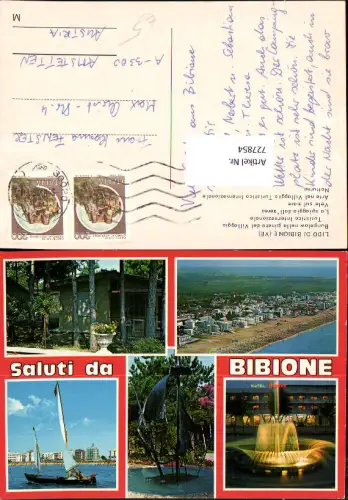 727854 Mehrbild AK Lido di Bibione Bungalow nella pineta del Villaggio La spiaggia dall aereo Notturno Italy