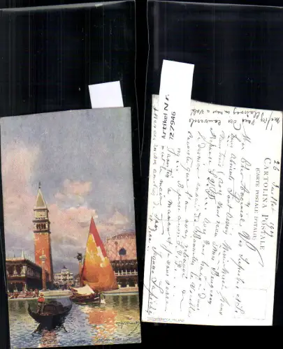 727946 Künstler AK Venezia Venedig Piazzetta S. Marco dalla Laguna Segelboot Gondel Italy