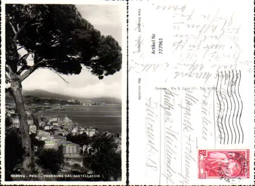 727961 Foto AK Genova Genua Pegli Panorama dal Castellaccio Küste Baum Italy
