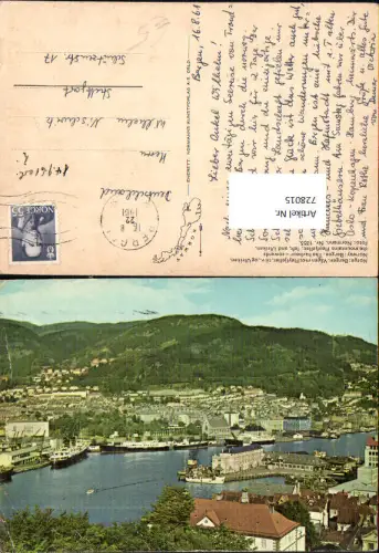 728015 Norge Bergen Vagen mot Floyfjellet til v og Ulriken The harbour towards Hafen Norway
