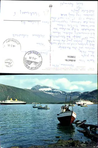 728016 Tromso Turistbater pa fjorden Tromsdalstind i bakgrunnen Kreuzfahrtschiffe Schiffe Norway