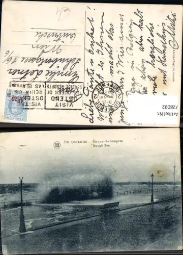 728092 Ostende Un jour de tempete Rough Sea Brandung Küste Belgium