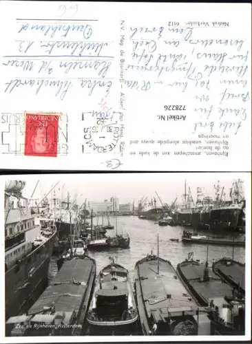 728226 Foto AK Rotterdam Hafen Rijnhaven zeeschepen aan de kade en op be boeien Nederlands