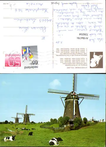 728254 Leidschendam Holland Driegang van de Driemanspolder Windmühle Kühe Rinder Nederlands