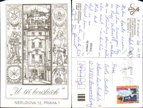 728268 Künstler AK Praha Prag U tri houslicek Vinny Restaurant Czech Republic