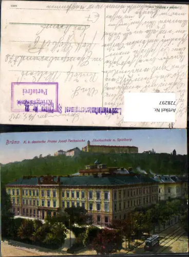 728297 Brünn Brno K.k. Deutsche Franz Josef-Technische Hochschule u. Spielberg Czech Republic
