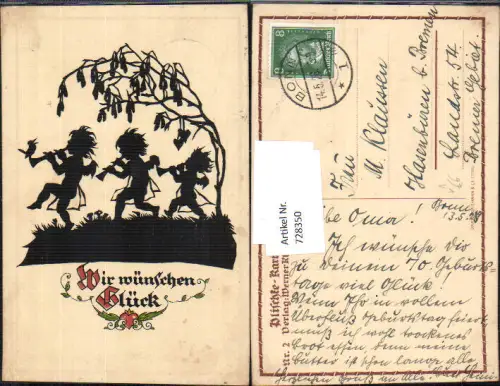 728350 Künstler AK Silhouette Scherenschnitt Plischke gel Hasenbüren Bremen