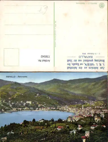 728542 Rapallo Panorama zum Andenken S.M.S. Goeben Besatzung Italy