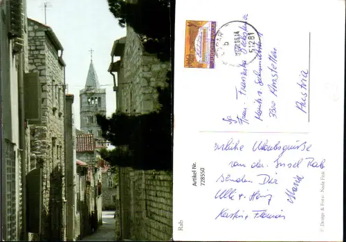 728550 Rab Straßenpartie Turm Enge Gasse Croatia