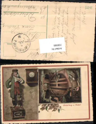 728986 Heidelberg Weinfass Wein Uhr Wanduhr Feldpost Germersheim 1916
