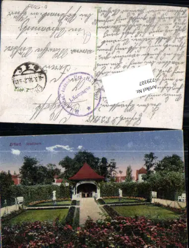 729107 Erfurt Stadtpark Feldpost Schweinitz Pößneck 11. Landsturm Infanterie Reg.