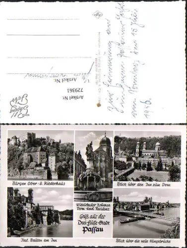 729361 Mehrbild Foto AK Passau Burgen Ital. Bauten am Inn Dom Hängebrücke