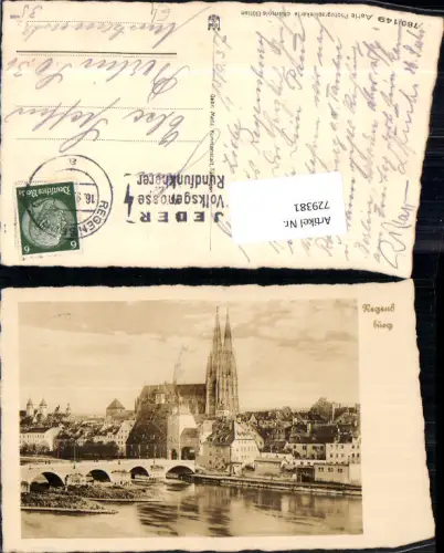 729381 Foto AK Regensburg Ansicht mit Dom Brücke