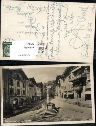 729421 Foto AK Berchtesgaden Marktplatz Brunnen um 1935