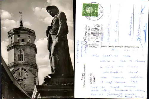 729457 Foto AK Stuttgart Stiftskirche mit Schillerdenkmal