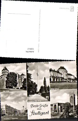 729512 Mehrbild Foto AK Stuttgart Altes Schloss Hindenburg- u. Zepplinbau Hauptbahnhof