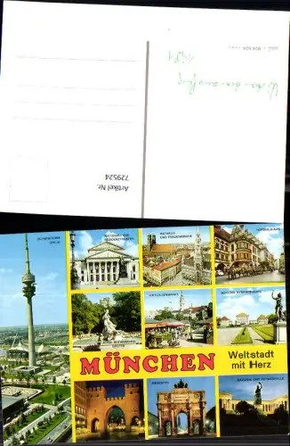 729524 Mehrbild AK München Olympiaturm Rathaus Hofbräuhaus Siegestor Viktualienmarkt