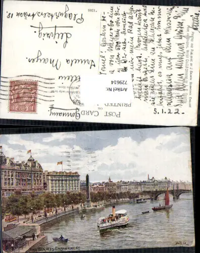 729614 Künstler AK A. R. Quinton London The Thames Embankment Dampfer Schiff Great Britain