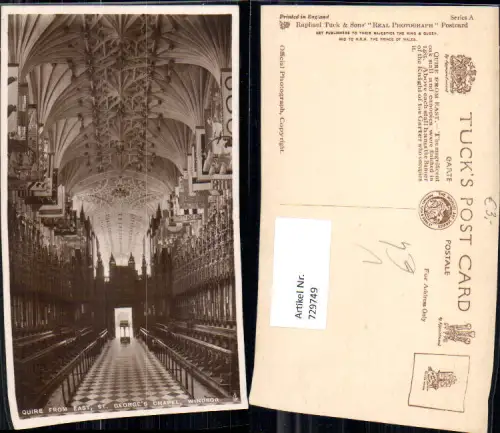 729749 Windsor St Georges Chapel Quire from East Great Britain pub Rapheal Tuck Sons