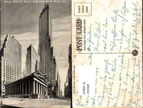 729782 New York City Wall Street with Sub Treasury Building USA
