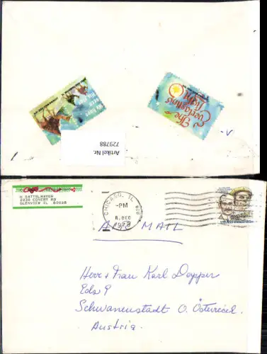 729788 Kuvert Briefumschlag gelaufen Glenview Illinois nach Schwanenstadt Österreich
