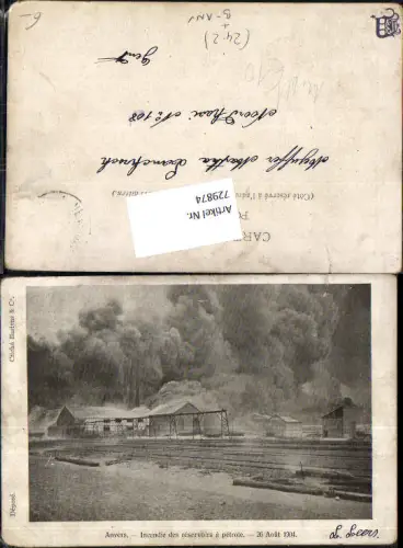 Anvers Antwerpen Belgium Incendie des Reservoirs petrole Brand Katastrophe 1904