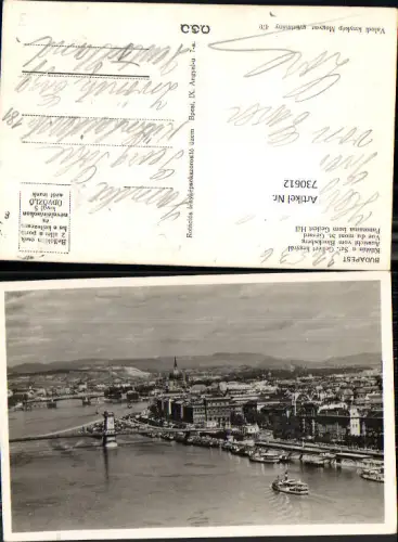 730612 Budapest Kilatas a Szt. Gellert hegyröl Panorama vom Blocksberg Schiff Dampfer Hungary