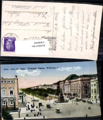 730849 Berlin Unter den Linden Palais Kaiser Wilhelm I Automobil Kutsche Ak nach Istein