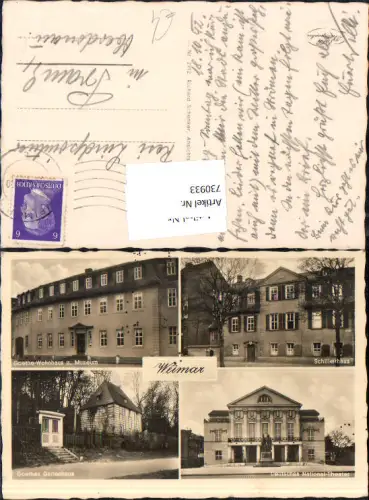 730933 Mehrbild AK Weimar Goethe-Wohnhaus Museum Goethe Gartenhaus Schillerhaus Nationaltheater