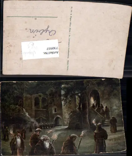 730937 Künstler AK Oybin Mönche Fackelgang