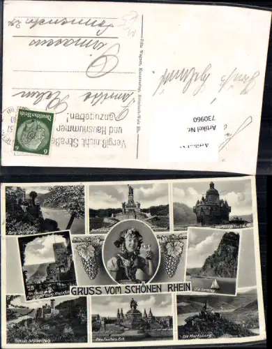 730960 Mehrbild AK Schöner Rhein Schloss Stolzenfels Marksburg Pfalz b. Kaub a. Rhein Wein Weintrauben Tracht
