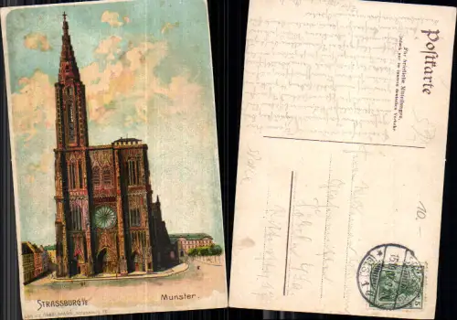 731085 Lithographie Münster Strassburg Strasbourg Elsass gel Döbeln Sachsen