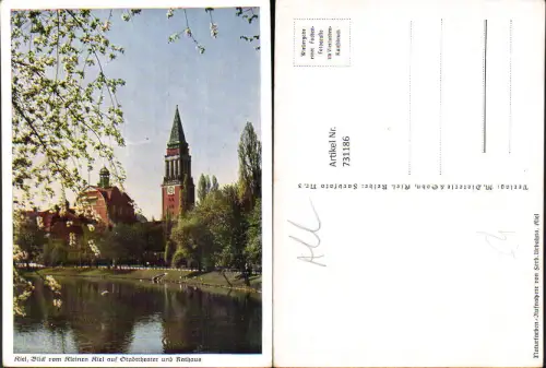731186 Kiel Blick vom kleinen Kiel auf Stadttheater u. Rathaus