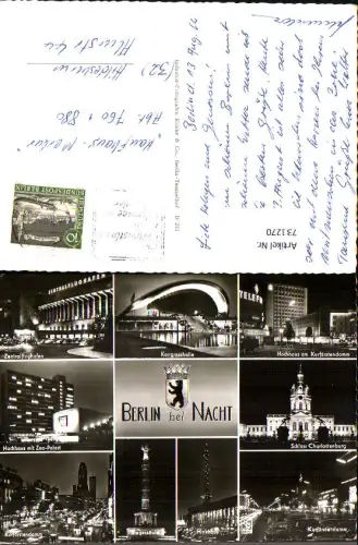 731270 Mehrbild AK Berlin b. Nacht Kongresshalle Kurfürstendamm Siegessäule Funkhaus