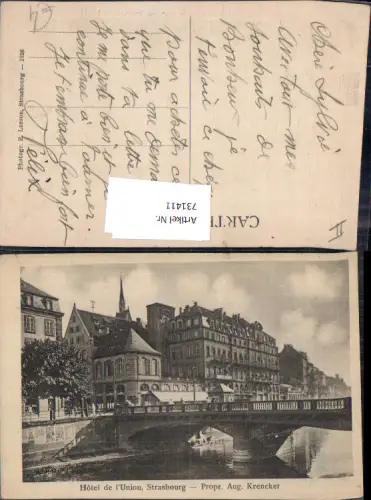 731411 Strassburg Strasbourg Elsass Hotel de l Union Propr. Aug. Krencker Brücke