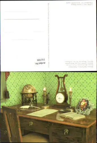 731709 Weimar Schillerhaus Schreibtisch Tischuhr Clobus Lesen Schreiben