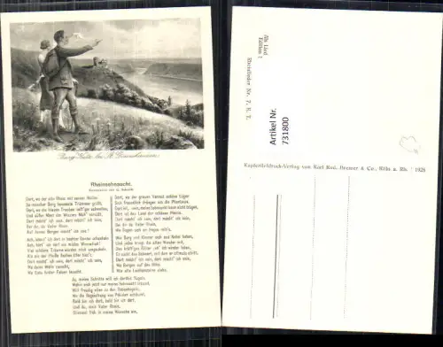 731800 Liedkarte Rheinsehnsucht G. Schmitt Burg Katz b. St Goarshausen Text