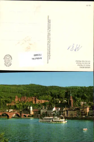 731889 Heidelberg Partie am Neckar Schiff Dampfer vor Schloss