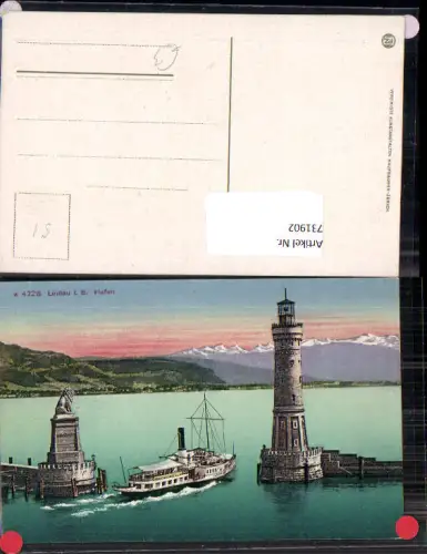 731902 Lindau i. Bodensee Hafen Leuchtturm Löwendenkmal Schiff Dampfer