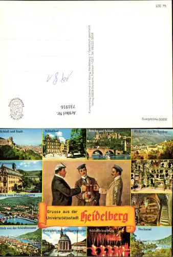 731916 Mehrbild AK Heidelberg Schloss u. Stadt Neckartal Brücke Schloss Bier Studentika