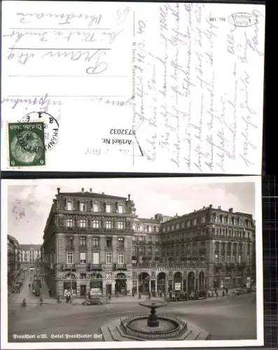 732032 Foto AK Frankfurt a. Main Hotel Frankfurter Hof Brunnen Automobile