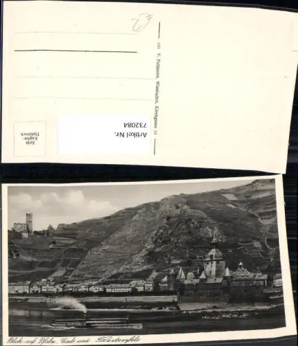 732084 Blick auf Pfalz Caub u. Gutenfels Schiff Dampfer