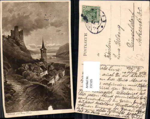 732105 Künstler AK Astudin Wellmich u. Burg Maus St Goarshausen